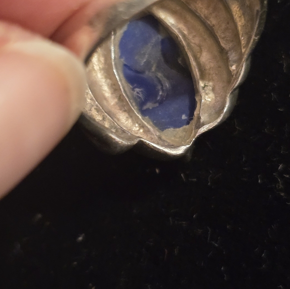 Sterling Silver Marked and Natural Lapis Oval Stone Ring 6.75 - Picture 5 of 9